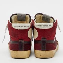 Golden Goose Burgundy Suede and Metallic Mesh Mid Star Sneakers Size 42