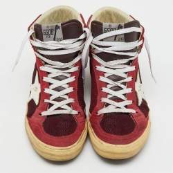 Golden Goose Burgundy Suede and Metallic Mesh Mid Star Sneakers Size 42
