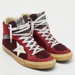 Golden Goose Burgundy Suede and Metallic Mesh Mid Star Sneakers Size 42
