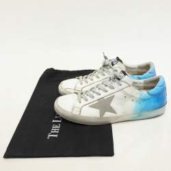 Pre Owned Golden Goose Blue/White Leather Super Star Low Top Sneakers Size 42