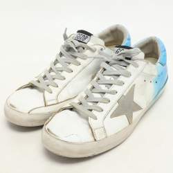 Pre Owned Golden Goose Blue/White Leather Super Star Low Top Sneakers Size 42