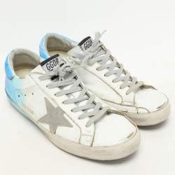 Pre Owned Golden Goose Blue/White Leather Super Star Low Top Sneakers Size 42