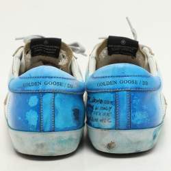 Pre Owned Golden Goose Blue/White Leather Super Star Low Top Sneakers Size 42