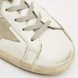 Pre Owned Golden Goose White/Navy Blue Leather Super Star Sneakers Size 42