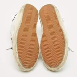 Pre Owned Golden Goose White/Navy Blue Leather Super Star Sneakers Size 42