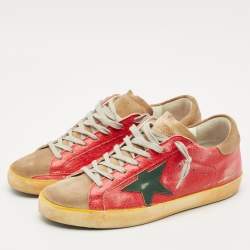 Golden Goose Red/Beige Leather and Suede Superstar Low Top Sneakers Size 43