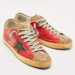 Golden Goose Red/Beige Leather and Suede Superstar Low Top Sneakers Size 43