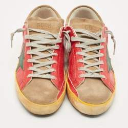 Golden Goose Red/Beige Leather and Suede Superstar Low Top Sneakers Size 43