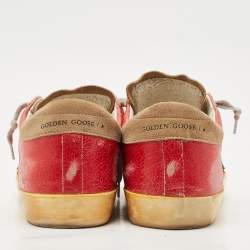 Golden Goose Red/Beige Leather and Suede Superstar Low Top Sneakers Size 43