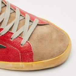 Golden Goose Red/Beige Leather and Suede Superstar Low Top Sneakers Size 43