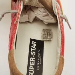 Golden Goose Red/Beige Leather and Suede Superstar Low Top Sneakers Size 43