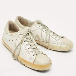 Pre Owned Golden Goose White Nubuck and Leather Super Star Sneakers Size 41