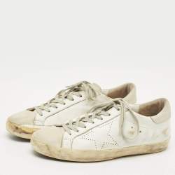 Pre Owned Golden Goose White Nubuck and Leather Super Star Sneakers Size 41