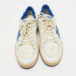 Pre Owned Golden Goose White/Blue Leather Superstar Low Top Sneakers Size 39