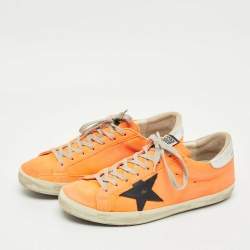 Pre Owned Golden Goose Orange Leather and Nubuck Leather Superstar Low Top Sneakers Size 44