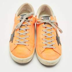 Pre Owned Golden Goose Orange Leather and Nubuck Leather Superstar Low Top Sneakers Size 44