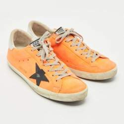 Pre Owned Golden Goose Orange Leather and Nubuck Leather Superstar Low Top Sneakers Size 44