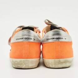 Pre Owned Golden Goose Orange Leather and Nubuck Leather Superstar Low Top Sneakers Size 44