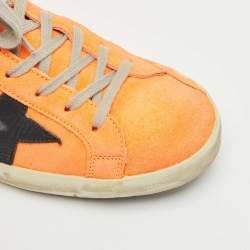 Pre Owned Golden Goose Orange Leather and Nubuck Leather Superstar Low Top Sneakers Size 44