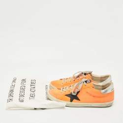 Pre Owned Golden Goose Orange Leather and Nubuck Leather Superstar Low Top Sneakers Size 44