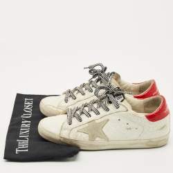 Pre Owned Golden Goose White Leather and Patent Leather Super Star Lace Up Sneakers Size 37