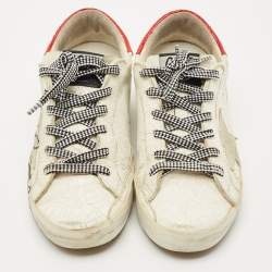 Pre Owned Golden Goose White Leather and Patent Leather Super Star Lace Up Sneakers Size 37