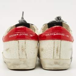 Pre Owned Golden Goose White Leather and Patent Leather Super Star Lace Up Sneakers Size 37