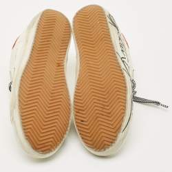 Pre Owned Golden Goose White Leather and Patent Leather Super Star Lace Up Sneakers Size 37