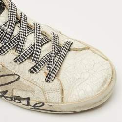 Pre Owned Golden Goose White Leather and Patent Leather Super Star Lace Up Sneakers Size 37