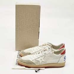 Pre Owned Golden Goose White Leather and Mesh Ballstar Lace Up Sneakers Size 45