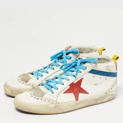 Pre Owned Golden Goose White Croc Embossed Leather and Leather mid star Mid Top Sneakers Size 43