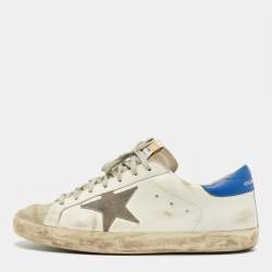 Pre Owned Golden Goose White/Grey Leather and Suede Super-star Lace Up Sneakers Size 43
