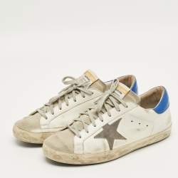 Pre Owned Golden Goose White/Grey Leather and Suede Super-star Lace Up Sneakers Size 43