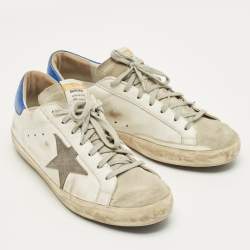Pre Owned Golden Goose White/Grey Leather and Suede Super-star Lace Up Sneakers Size 43