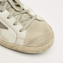 Pre Owned Golden Goose White/Grey Leather and Suede Super-star Lace Up Sneakers Size 43