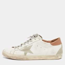 Pre Owned Golden Goose Superstar Size 44 White/Grey Leather and Suede Lace Up Sneakers