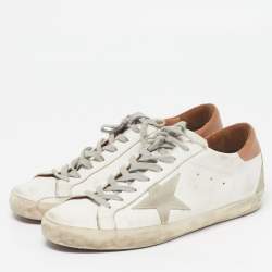 Pre Owned Golden Goose Superstar Size 44 White/Grey Leather and Suede Lace Up Sneakers