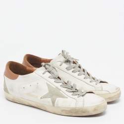 Pre Owned Golden Goose Superstar Size 44 White/Grey Leather and Suede Lace Up Sneakers