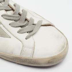 Pre Owned Golden Goose Superstar Size 44 White/Grey Leather and Suede Lace Up Sneakers