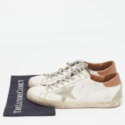 Pre Owned Golden Goose Superstar Size 44 White/Grey Leather and Suede Lace Up Sneakers