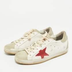 Pre Owned Golden Goose Super Star Size 39 Grey/White Leather and Suede Lace Up Sneakers