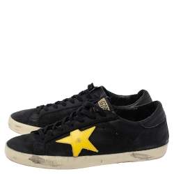 Pre Owned Golden Goose Black Nubuck And Yellow Leather Hi Star Sneakers Size 41