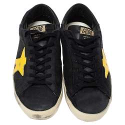 Pre Owned Golden Goose Black Nubuck And Yellow Leather Hi Star Sneakers Size 41