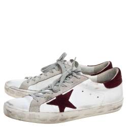Pre Owned Golden Goose White Leather And Suede Star Superstar Lace Up Sneakers Size 44