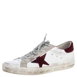 Pre Owned Golden Goose White Leather And Suede Star Superstar Lace Up Sneakers Size 44