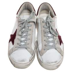 Pre Owned Golden Goose White Leather And Suede Star Superstar Lace Up Sneakers Size 44