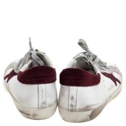 Pre Owned Golden Goose White Leather And Suede Star Superstar Lace Up Sneakers Size 44