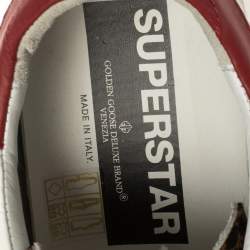 Pre Owned Golden Goose White/ Brown Leather and Calf Hair Superstar Lace Up Sneakers Size 40