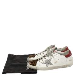 Pre Owned Golden Goose White/ Brown Leather and Calf Hair Superstar Lace Up Sneakers Size 40