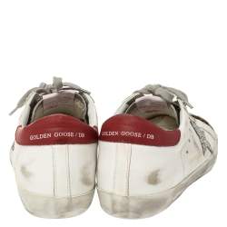 Pre Owned Golden Goose White/ Brown Leather and Calf Hair Superstar Lace Up Sneakers Size 40